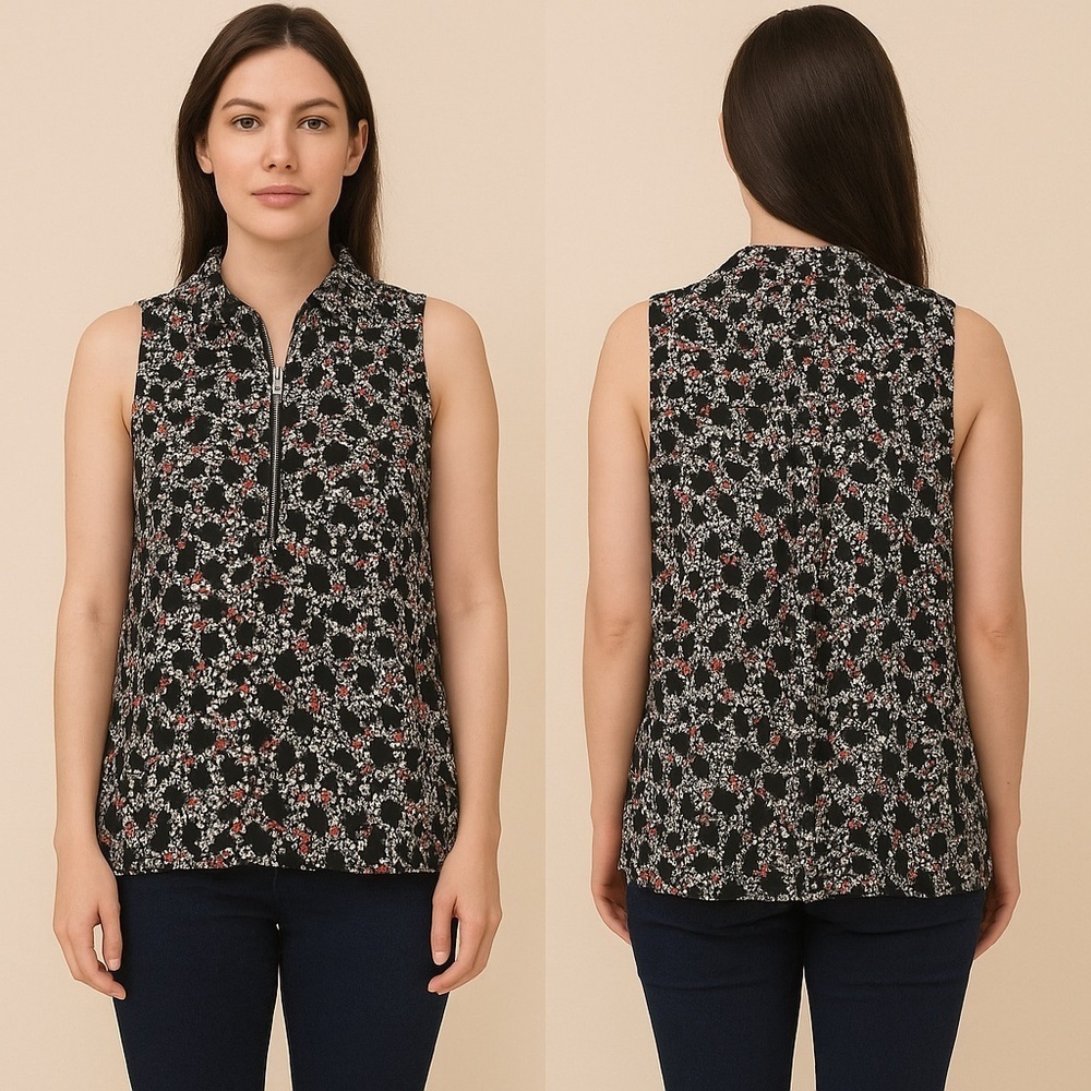 Michael Michael Kors Floral Sleeveless Zip-Front Blouse – Size XL